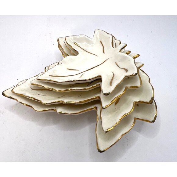 Vtg 1966 Hand Painted Graduiated Leaves Trinket Dishes - Picture 2 of 5